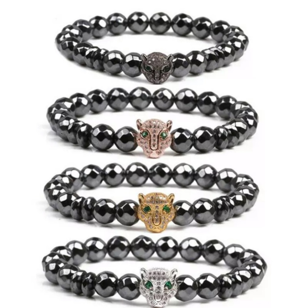 HEMATITE Beads Bracelet Green Eyed Cougar - Picture 3 of 13